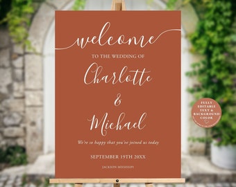 Rustic Wedding Welcome Sign Template, Editable Terracotta Signage Instant Download, SIGNATURE
