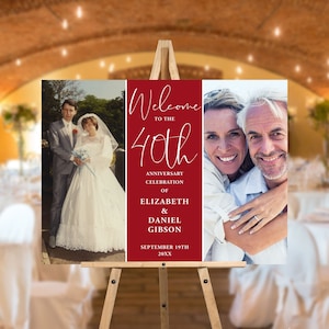 40-jähriges Jubiläum Willkommensschild Vorlage Bearbeitbares druckbares Foto Rubin Hochzeit Willkommensplakat Überraschungsparty Gelübde Erneuerungszeichen Sofortiger Download