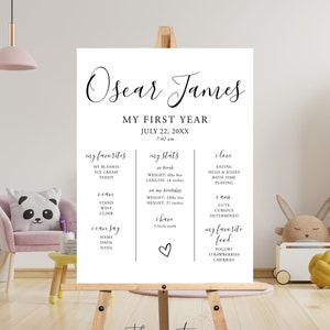 SIGNATURE Baby Milestone Board, 1st Birthday Milestone printable Sign, First Birthday Milestone Poster template, Editable, Instant Download