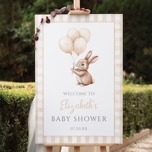 Little Bunny Baby Shower Welcome Sign, Baby Shower Rabbit Poster Template, Gender Neutral Baby Shower Decor, Printable Instant Download