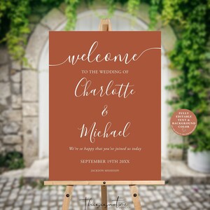 SIGNATURE Modern Wedding Welcome Sign Template, Minimalist Wedding Welcome Signs, Printable Terracotta Wedding Welcome Sign Instant Download