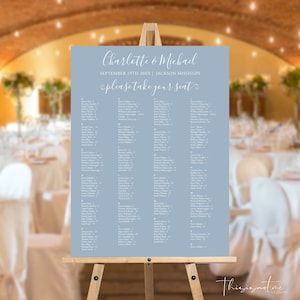 SIGNATURE Modern Dusty Blue Seating Chart Template, Minimalist Seating Chart Printable, Portrait Wedding Alphabetical Seating Chart Sign