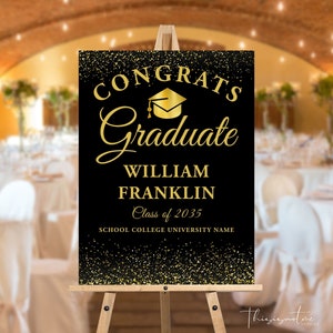 Graduation Welcome Sign Template, Black Gold Editable Graduation Poster, Graduate Decorations, College, Senior Party Digital Download