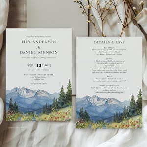 Rustic Mountain Wildflower All-In-One Wedding Invitation Template, Printable invitation, Editable Text, Instant Download, DIY, MONTARA