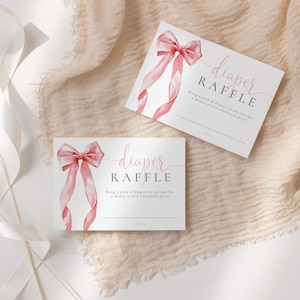 Pink Bow Diaper Raffle Card: Watercolor Girl Baby Shower Game (Digital Download)