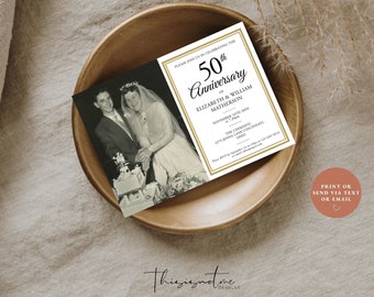 50. Hochzeitstag, Jahrestags-Fotoeinladung Vorlage: Goldenes Feiern (Digitaler Download)
