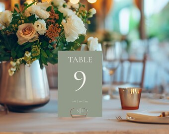 Simple Sage Green Wedding Table Number Template, Elegant Monogram Table Numbers, Minimalist Table Number Printable, Instant Download, MW1