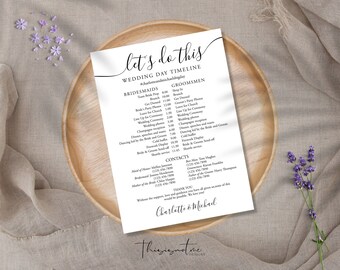 Minimalist Wedding Timeline Template: Order of Events (Digital Download 5x7") SIG1