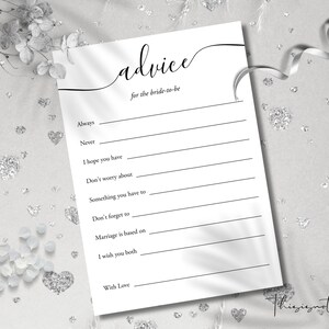 Advice To The Bride Hen Party Games Cards Template, Minimalist Advice Bride To Be Bridal Shower Game Card, Printable Card, INSTANT Download