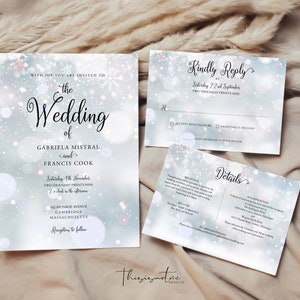 Winter Snowflakes Wedding Invitation Template, Instant Download Printable Editable Text Invite, RSVP and Details Card, DIY, Corjl