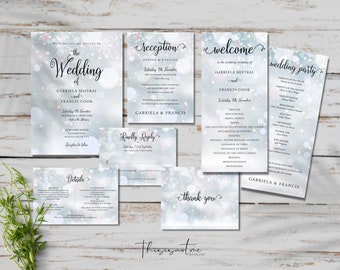 Winter Snowflake Wedding Invitation Suite: Printable Template Set (Digital Download)