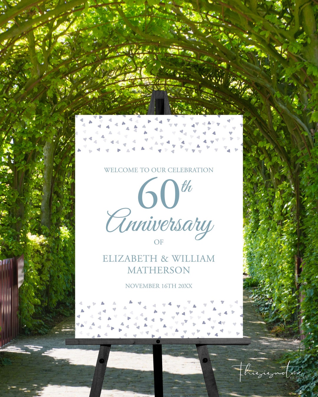 60th Wedding Anniversary Welcome Sign, Editable Template, Love Hearts ...