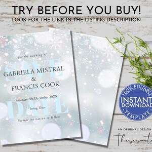Winter Snowflakes Save the Date Card Template, Wedding, Engagement, Instant Download Editable Digital Printable Invitation, Photo Postcard
