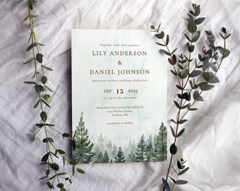 Rustic Boho Outdoor Forest Wedding Invitation Template, Instant Download, Printable, DIY Invite, FAELARA