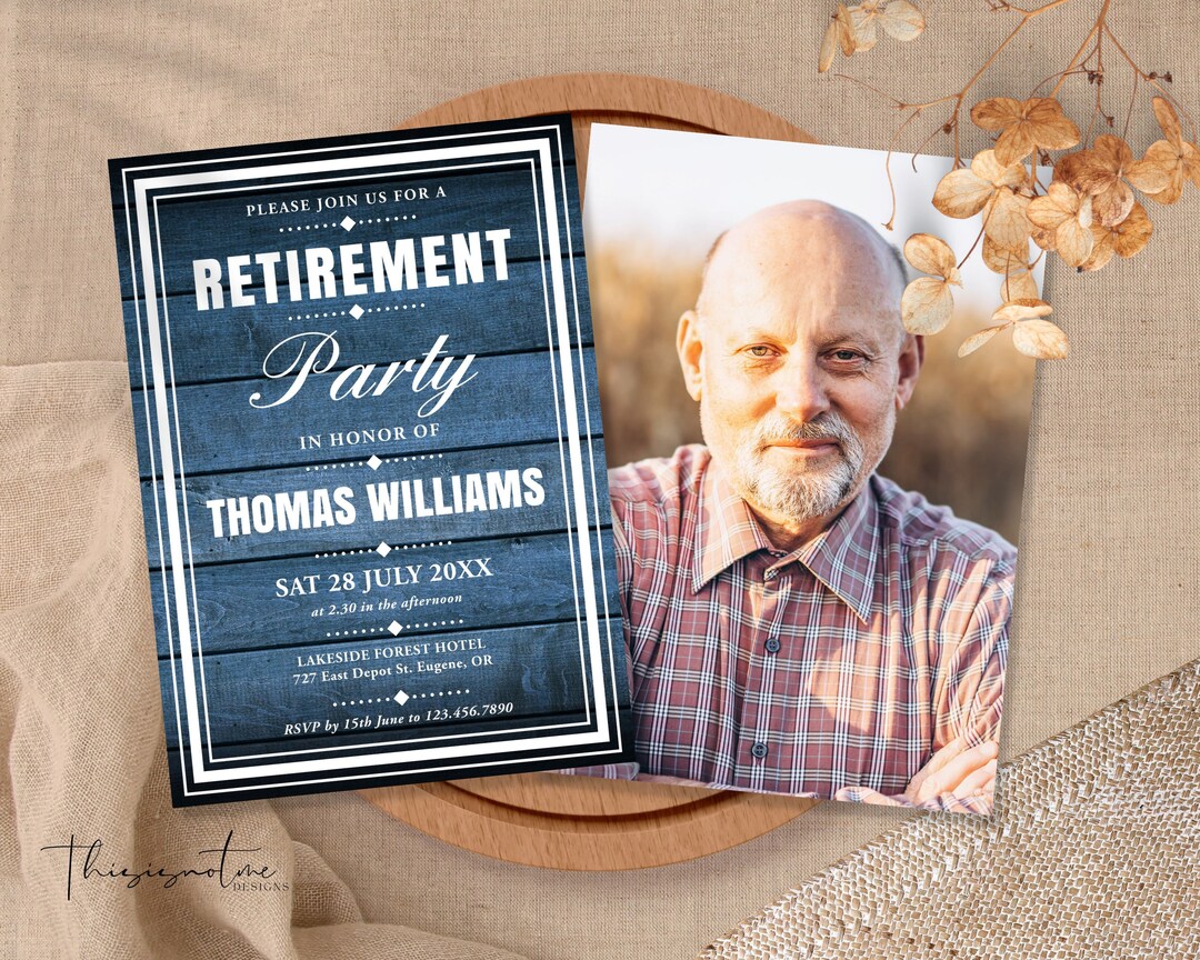 Blue Rustic Wood Retirement Invitation Template Surprise Retirement