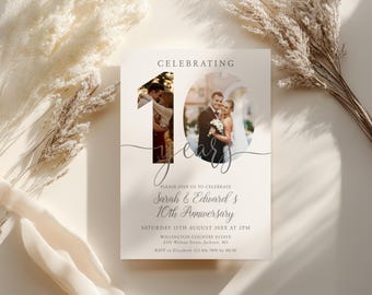 Elegant 10th Anniversary Photo Invitation Template (Digital Download 5x7" Printable)