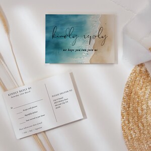 BIELLE Watercolor Ocean Beach Wedding RSVP Card Template, Destination Wedding Rsvp Card, Printable Response Card Instant Download, DIY