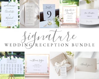 SIGNATURE Modern Wedding Reception Bundle, Minimalist Wedding Kit, Editable Wedding Sign Templates, Printable Seating Chart, Menu, Program