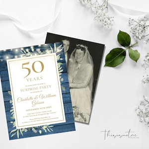 Anniversary Invitation Template, Printable Greenery Invite, Editable Photo 10th 20th 25th 30th 40th 50th 60th Anniversary Invitation, WG50