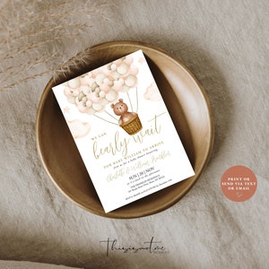 We Can Bearly Wait Invites Template Editable Gender Neutral Teddy Bear ...