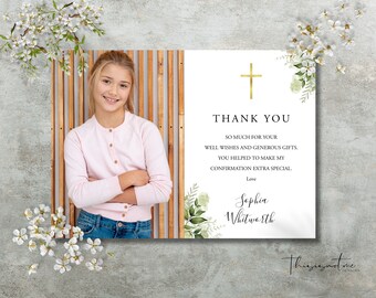 Greenery Confirmation Thank You Card Template, Photo Thank You Note Template, Confirmation Thank You Card Printable, Instant Download, RGC