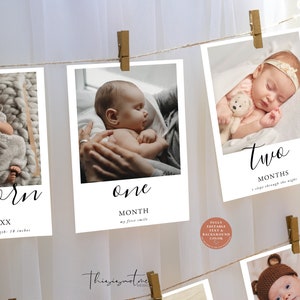 SIGNATURE First Birthday Photo Banner, Minimalist Monthly Milestone Photo Cards, Gender Neutral Photo Cards, 1st Birthday Photo Banner