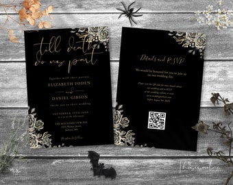 Gothic Wedding Invitation Template: All In One Invite, Floral Roses, (Digital Download) GOYA
