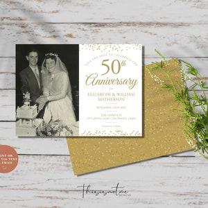 Modelo de convite com foto para 50º aniversário de bodas de ouro, modelo para renovar votos, modelo para imprimir, modelo para download instantâneo GH50