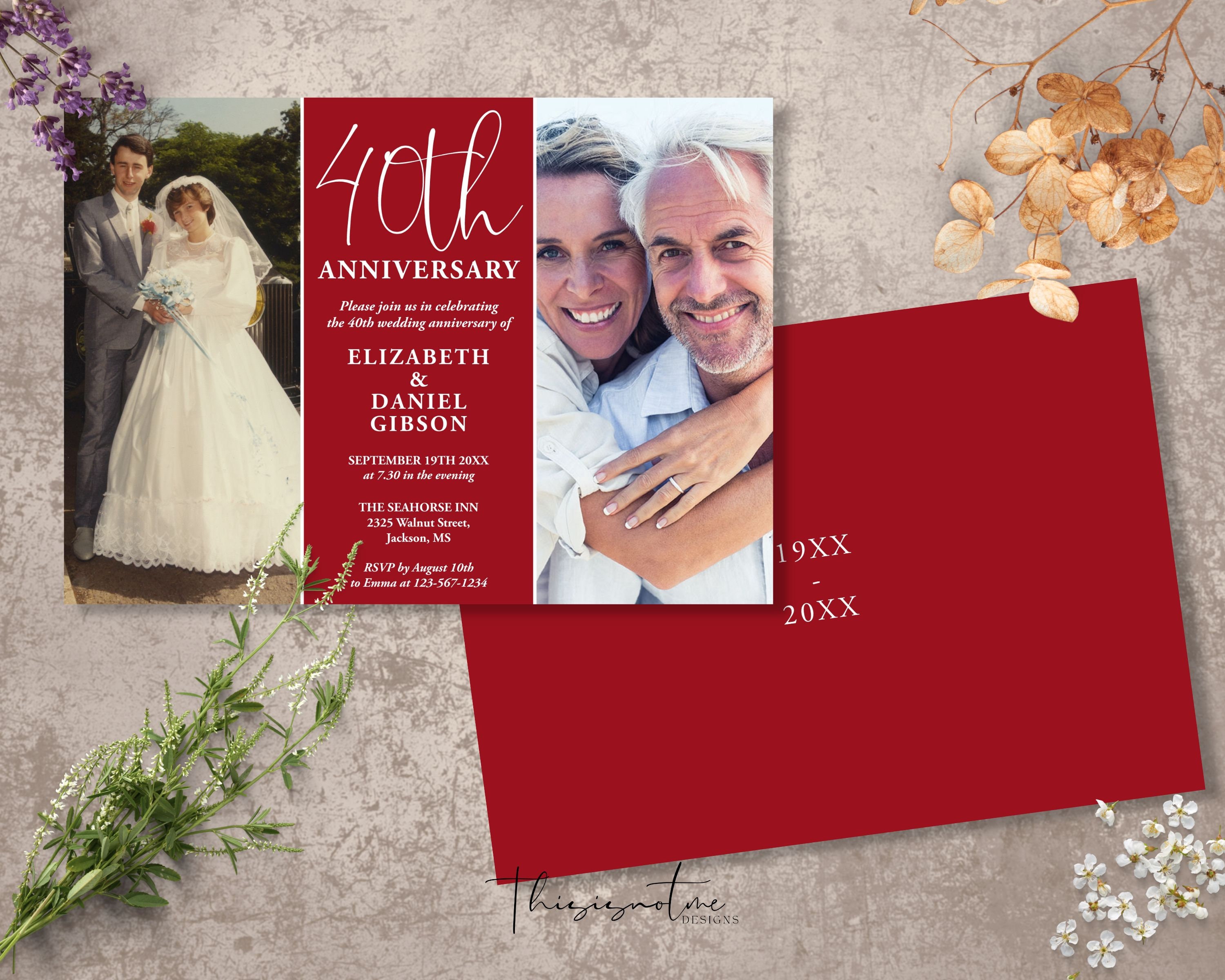40th Anniversary Invitation Template Printable Editable Modern Then and