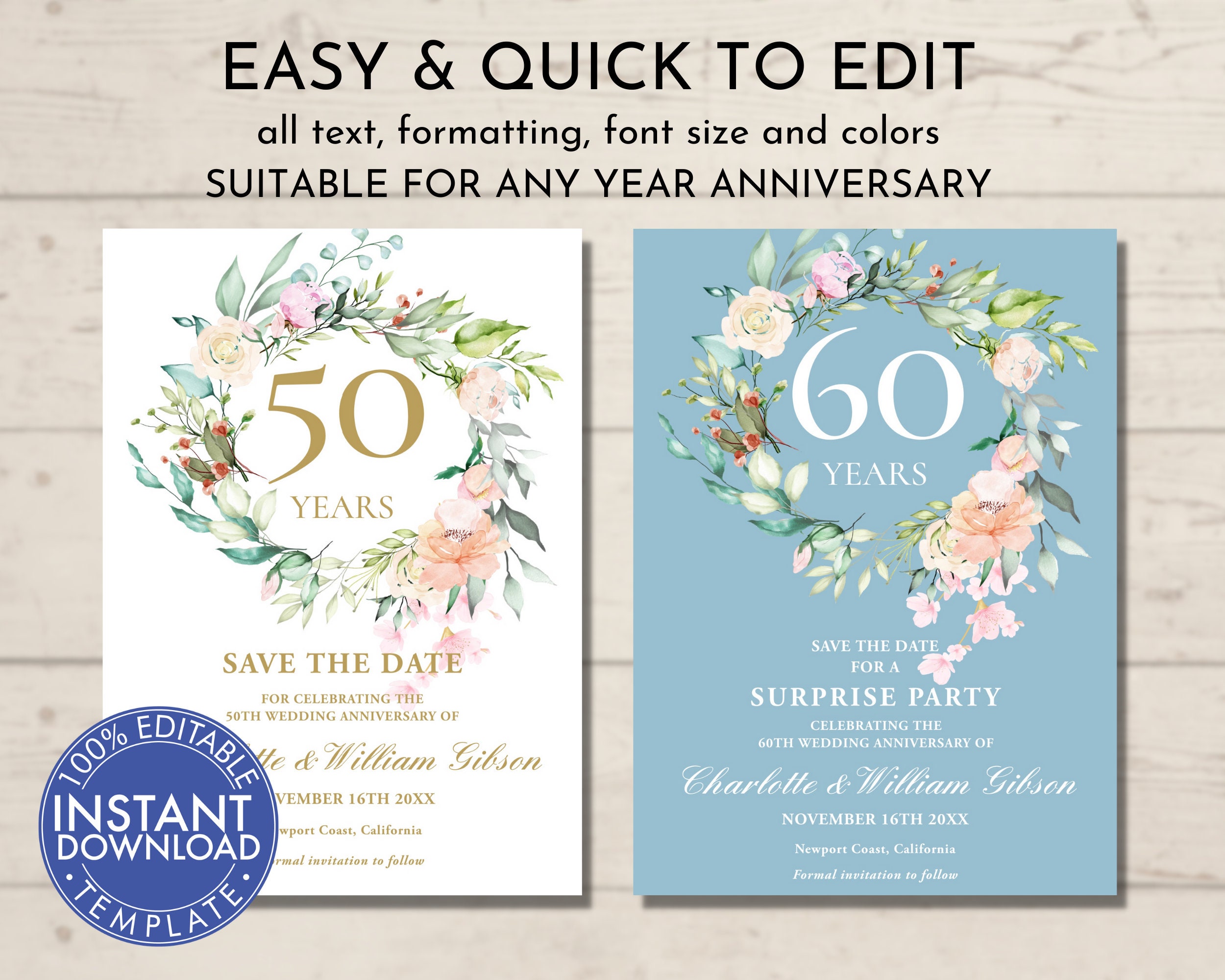 60th Wedding Anniversary Party Invitation INSTANT DOWNLOAD 