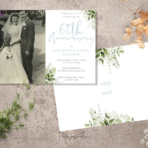 Modèle d'invitation photo 60e anniversaire verdure anniversaire de mariage fête surprise, invitation modifiable imprimable téléchargement immédiat HARMONY