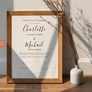 SIGNATURE Certificate of Marriage, Modern Minimalist Marriage Certificate Template,  Printable Marriage Certificate Editable Template