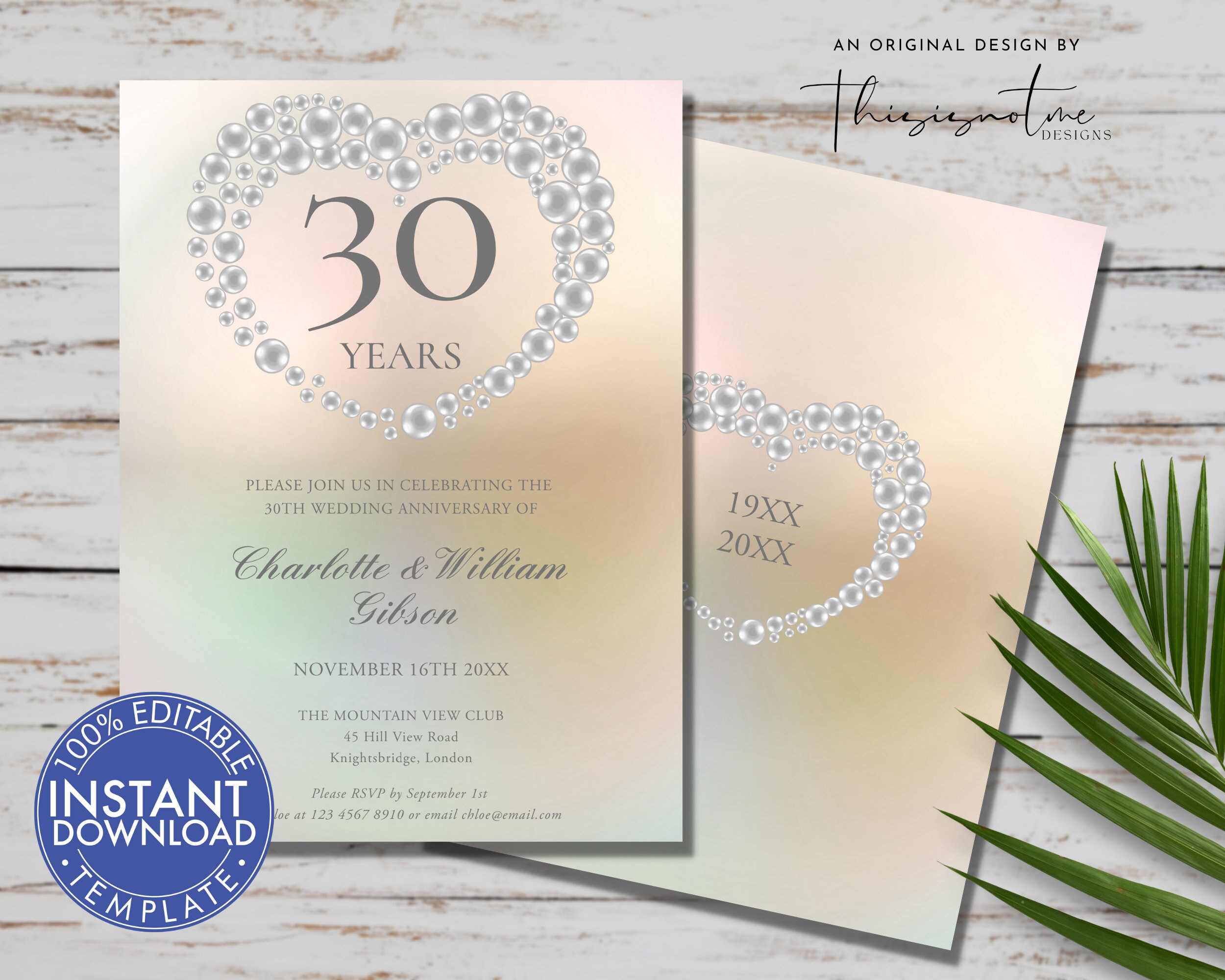 Rose Pearl 30th Wedding Anniversary Invitation