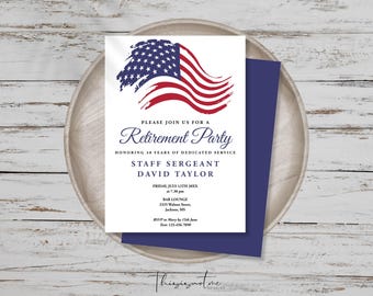American Flag Retirement Party Invitation Template: Military, Police (Digital Download)