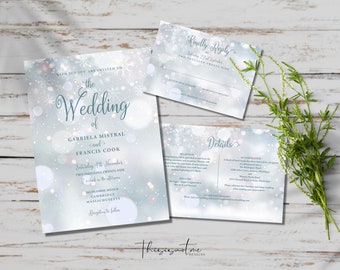 Winter Snowflakes Wedding Invitation Template, Wedding Invitation, Printable Wedding Invitation Template Set, Editable Winter Wedding Invite