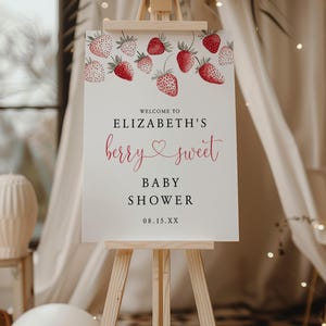 Berry Sweet Strawberry Baby Shower Welcome Sign: Poster Template (Digital Download)