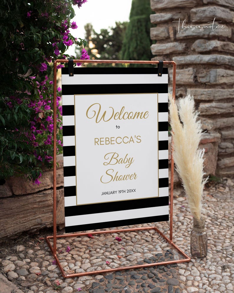 Schwarz und Gold Gender Neutral Baby Shower Willkommensschild Vorlage: Bearbeitbares Poster (Digitaler Download) Bild 5