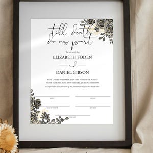 GOYA Gothic Marriage Certificate Printable Template, Goth Wedding Certificate Of Marriage, Roses Floral, DIY Printable Digital Download