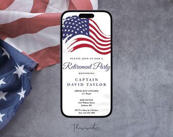 American Flag Retirement Party Invitation Template: Patriotic Evite, Military, Police (Digital Download)