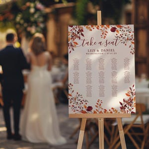 Watercolor Autumn Floral Wedding Seating Chart Template: Fall Wedding (Digital Download)