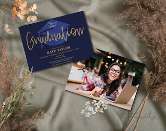 Minimalist Graduation Party Invitation Template: Photo Grad Announcement (Digital Download)