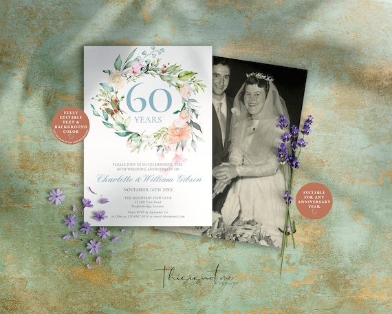 60th Wedding Anniversary Invitations - UK