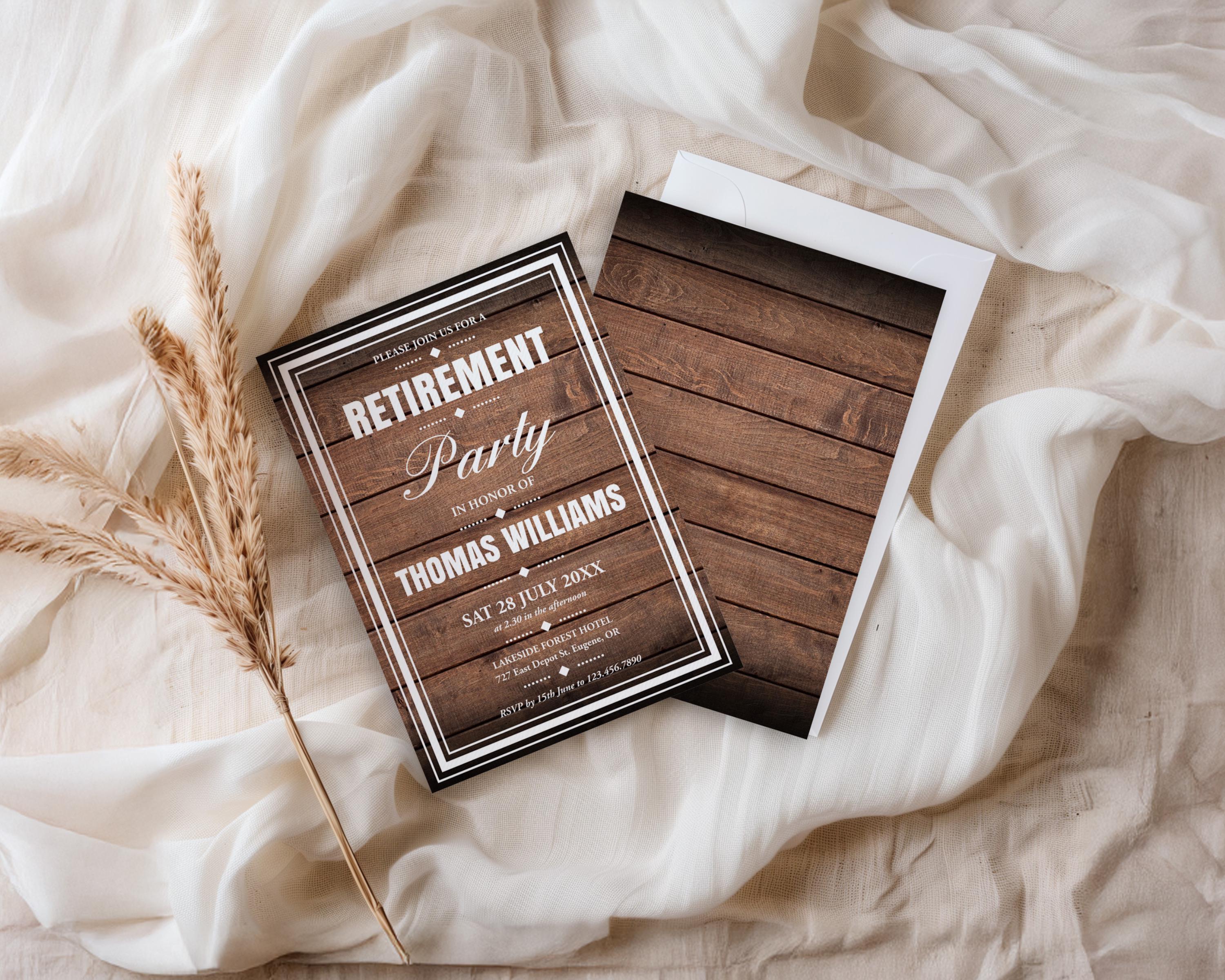 Retirement Party Invitation Template: Boho Rustic Wood (digital ...