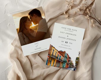 Watercolor New Orleans Photo Save the Date Invitation: Editable Template (Digital Download)