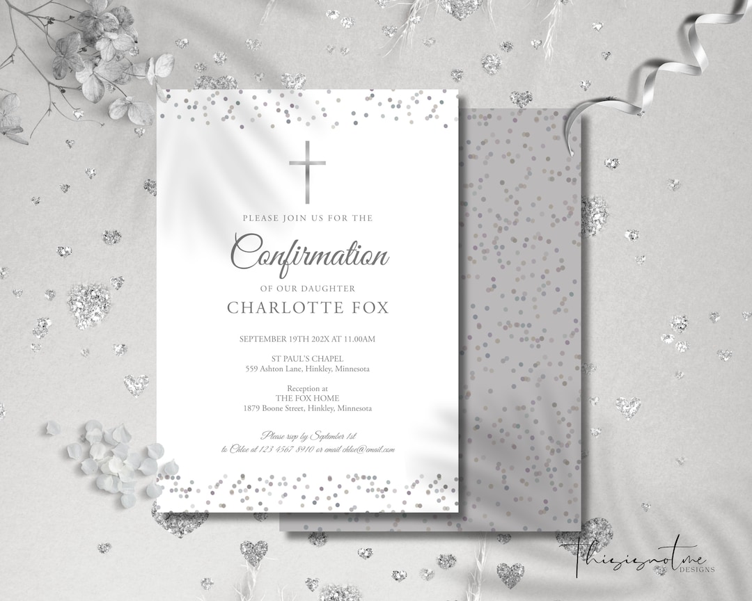 Confirmation Invitation Template: Elegant Silver Stardust Printable ...