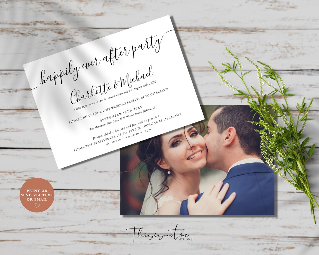 SIGNATURE Happily Ever After Party Invitation Template, Wedding Elopement Invite, Printable ...