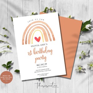 Boho Rainbow Birthday Invitation Template, Modern Rainbow First Birthday Invite, Editable Rainbow Invite, Printable Rainbow Birthday, BR1
