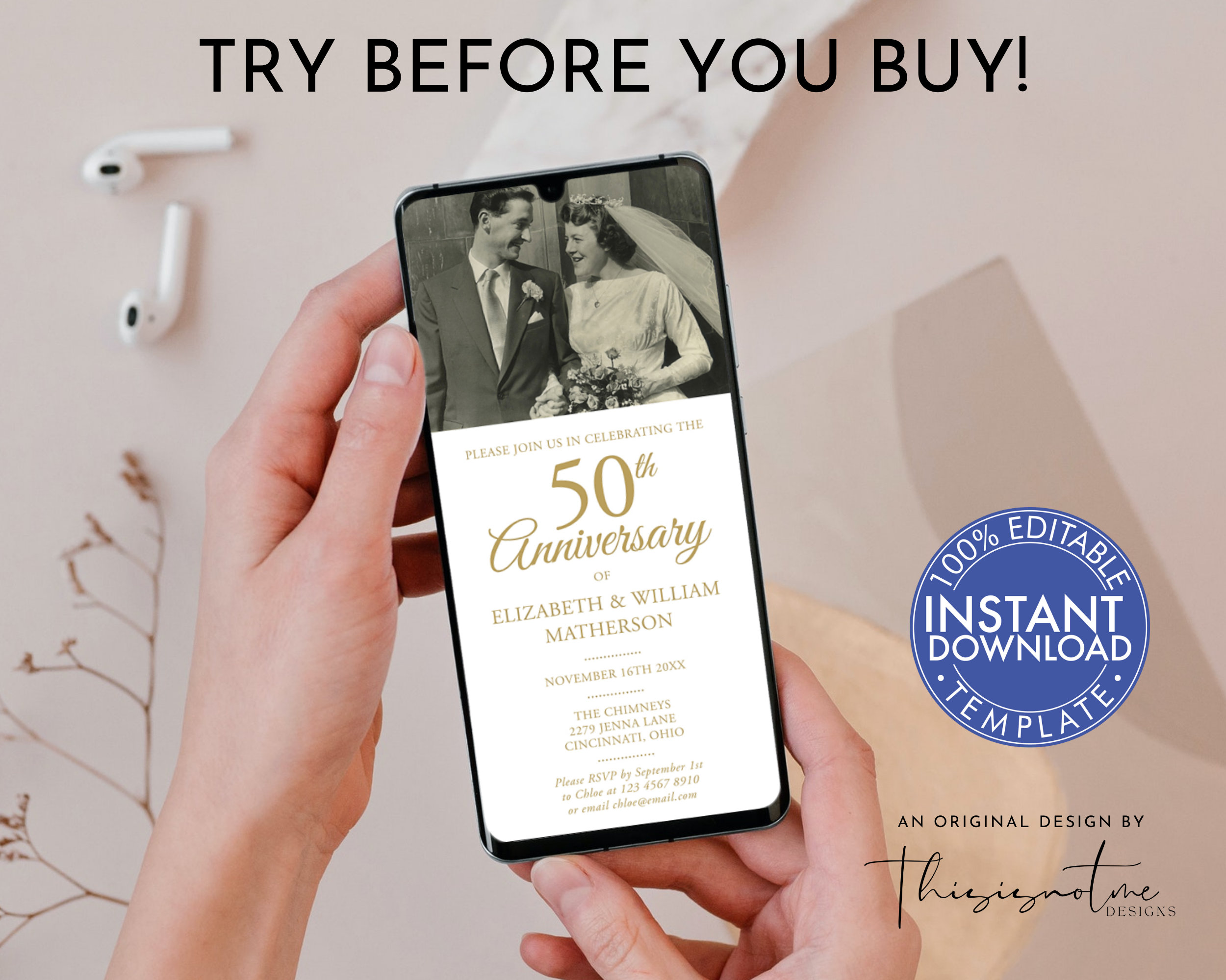 50th Golden Wedding Anniversary Invitation, 50th Anniversary - View #3