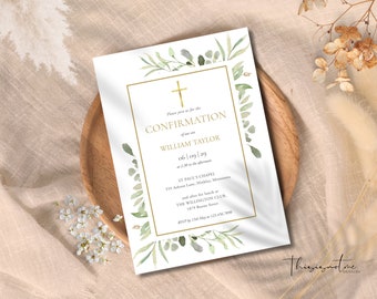 Confirmation Invitation Template, Greenery Watercolor Confirmation Invite, Modern Photo Confirmation Printable Invite, INSTANT Download, WGC