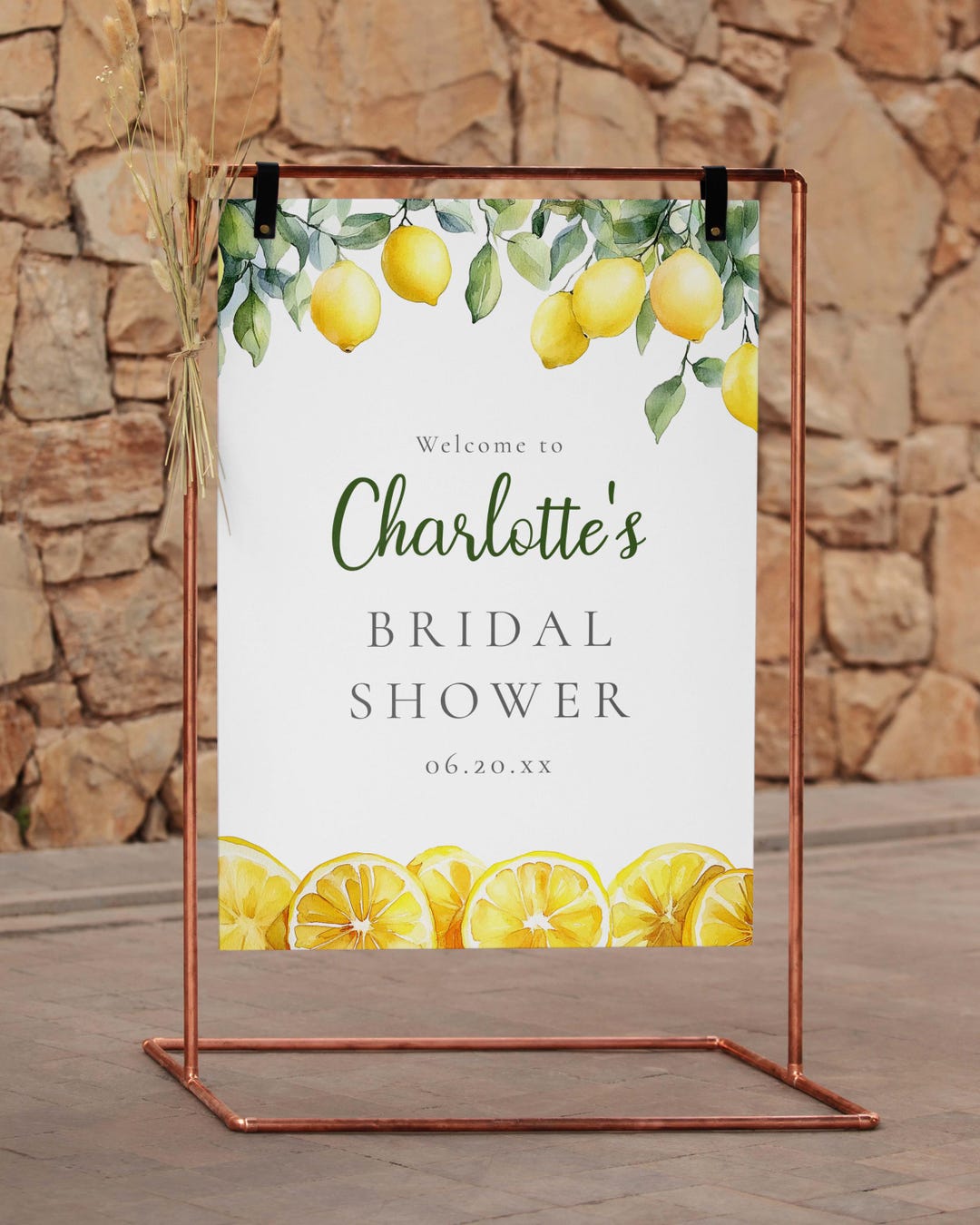 Lemons Bridal Shower Welcome Sign Template: Citrus Greenery Editable ...